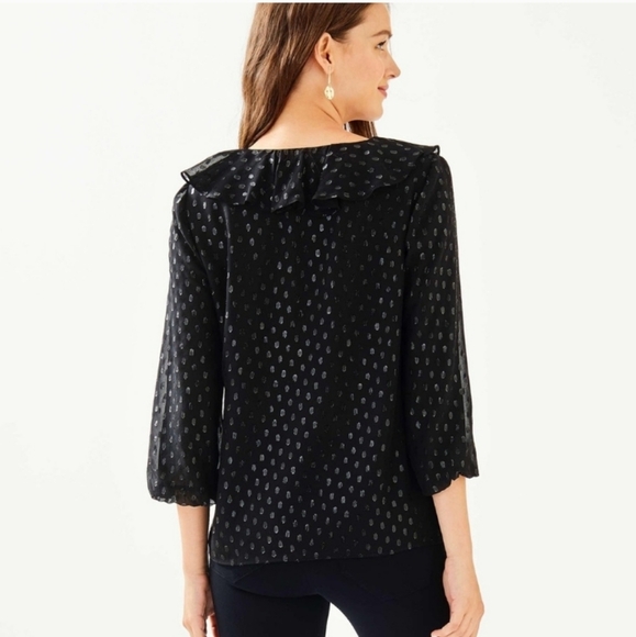 Lilly Pulitzer Olenna Silk Metallic Black Top XS - Picture 3 of 12